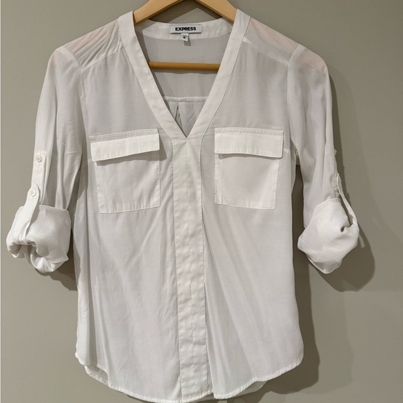 Express Tops - Express White V-Neck Utility Blouse
